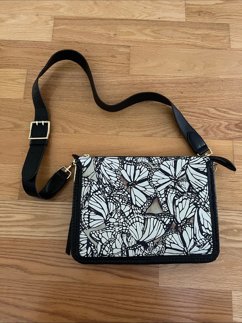 Aimee Kestenburg Black and White Butterfly Print Crossbody Bag